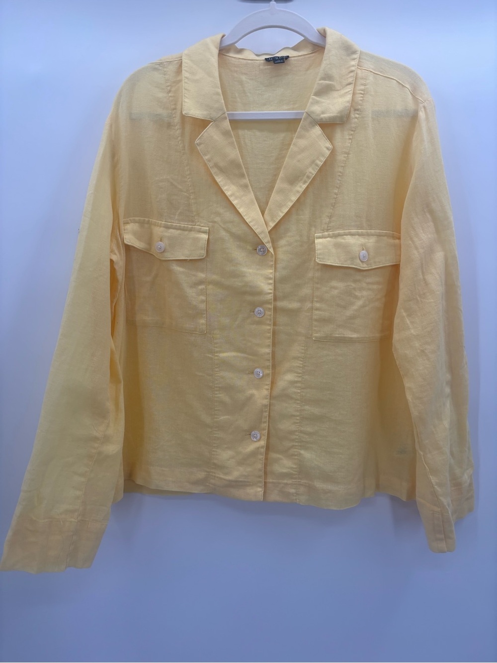 J. Crew Pastel-Yellow Camp-Collar Button-Front Shirt Jacket Lightweight Size 14